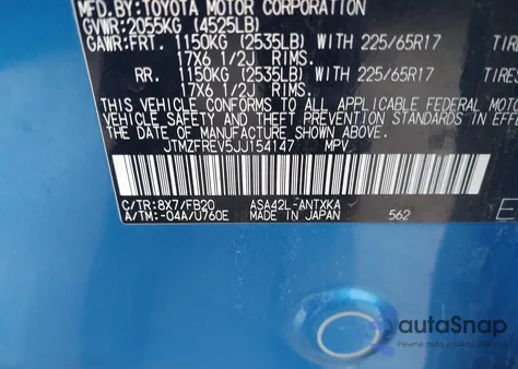 2018 Toyota Rav4 Le from USA, damaged, VIN JTMZFREV5JJ154147